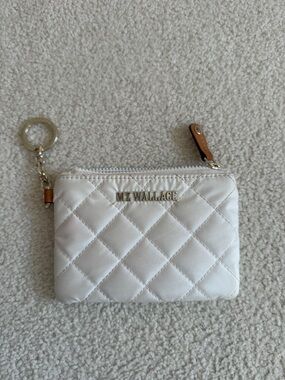 MZ Wallace Quilted Mini Key Pouch in White with Tan Accents